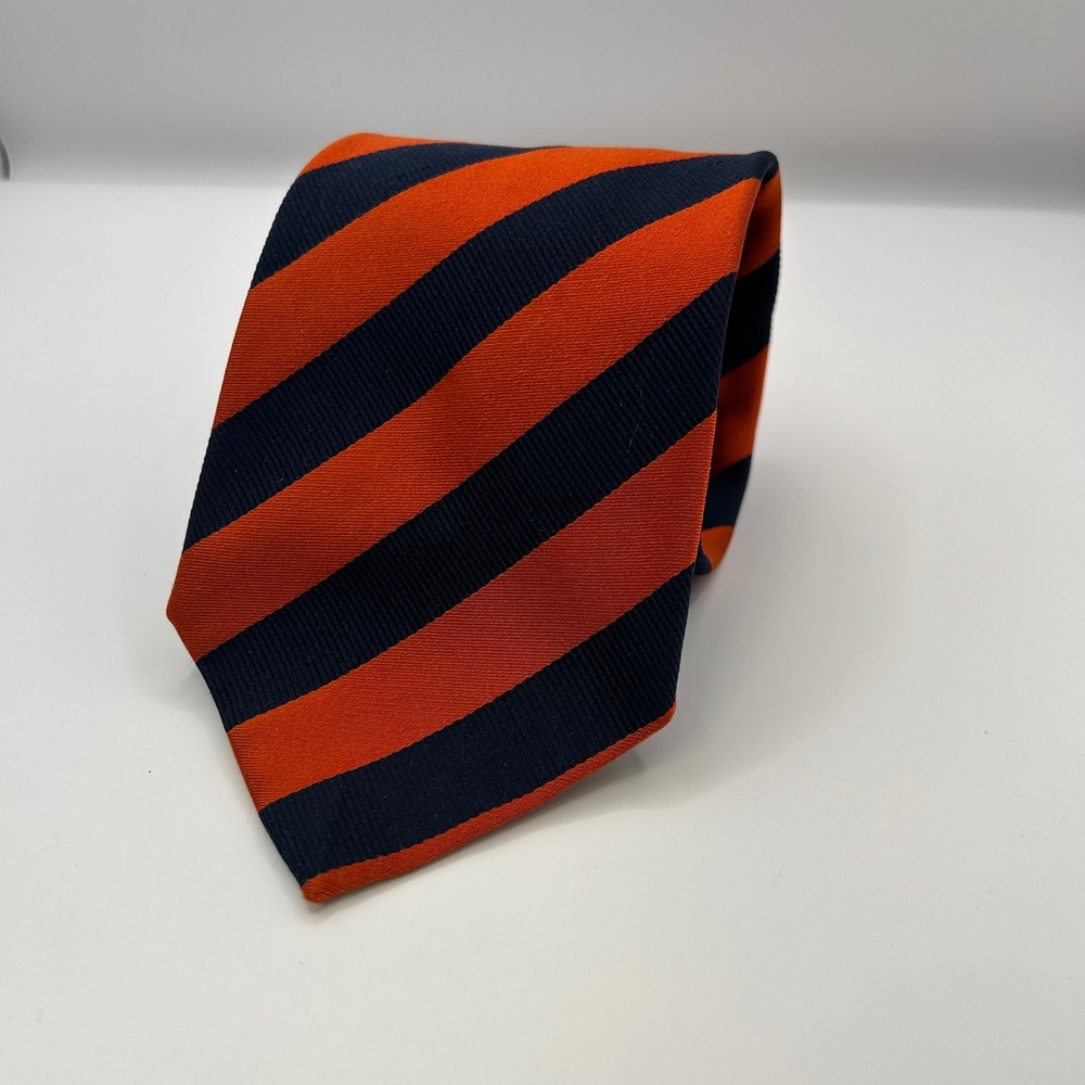 Banana Republic Mens Silk Tie Orange Navy Blue Repp Stripe Made in Italy Classic